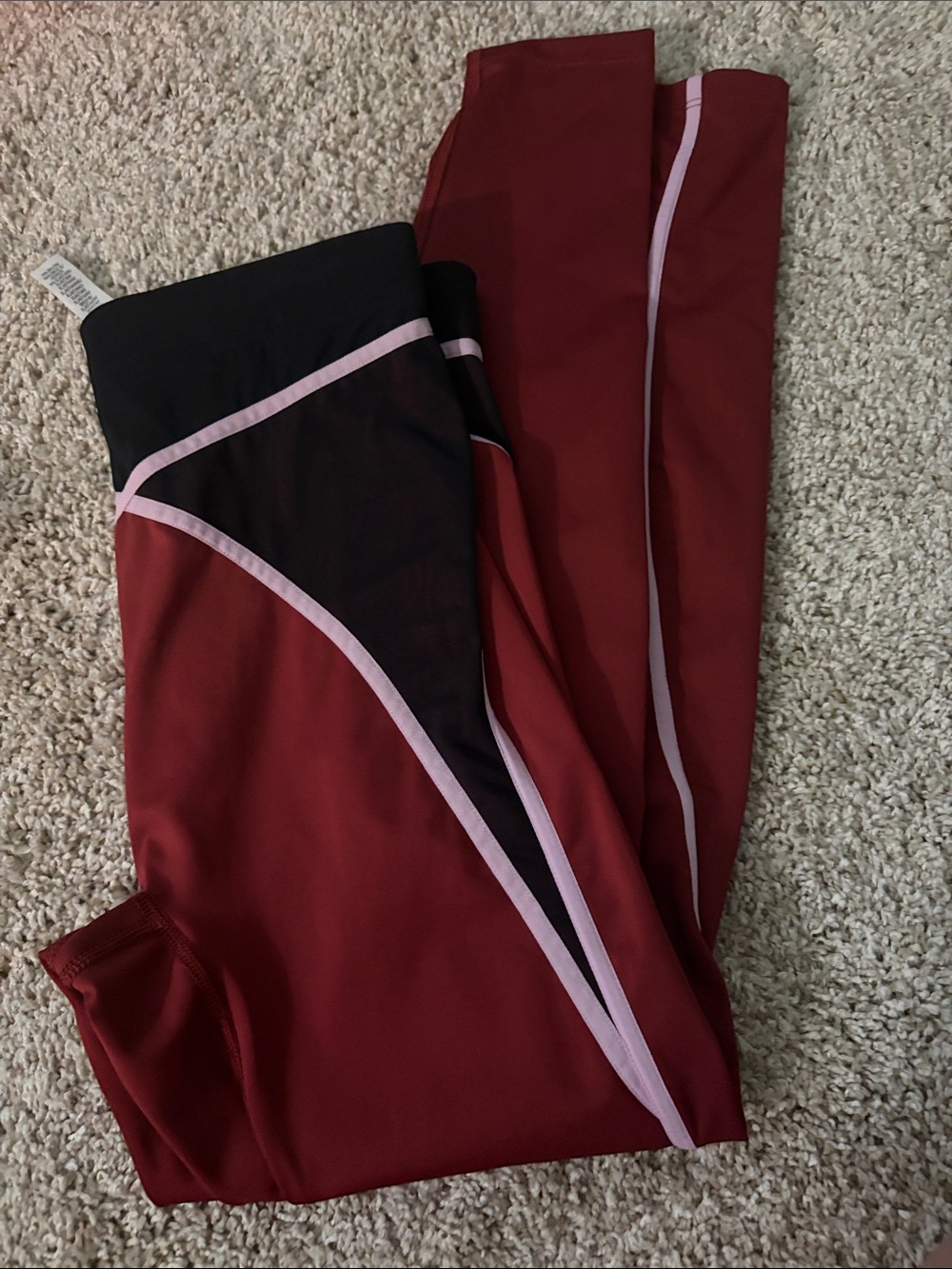 Fenty Beauty Maroon Leggings with Black and Light Pink Piping - Picture 1 of 2